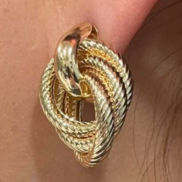 Luxe Gold Tone Stainless Steel Twist clip Earrings - Picture 8 of 8